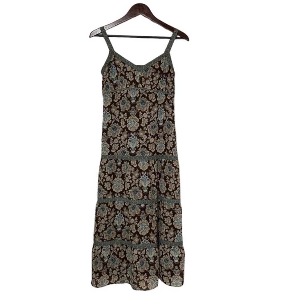 Ann Taylor LOFT Boho Floral Maxi Dress 0P | Brown Blue | Tiered Sundress | NWOT - Picture 4 of 12